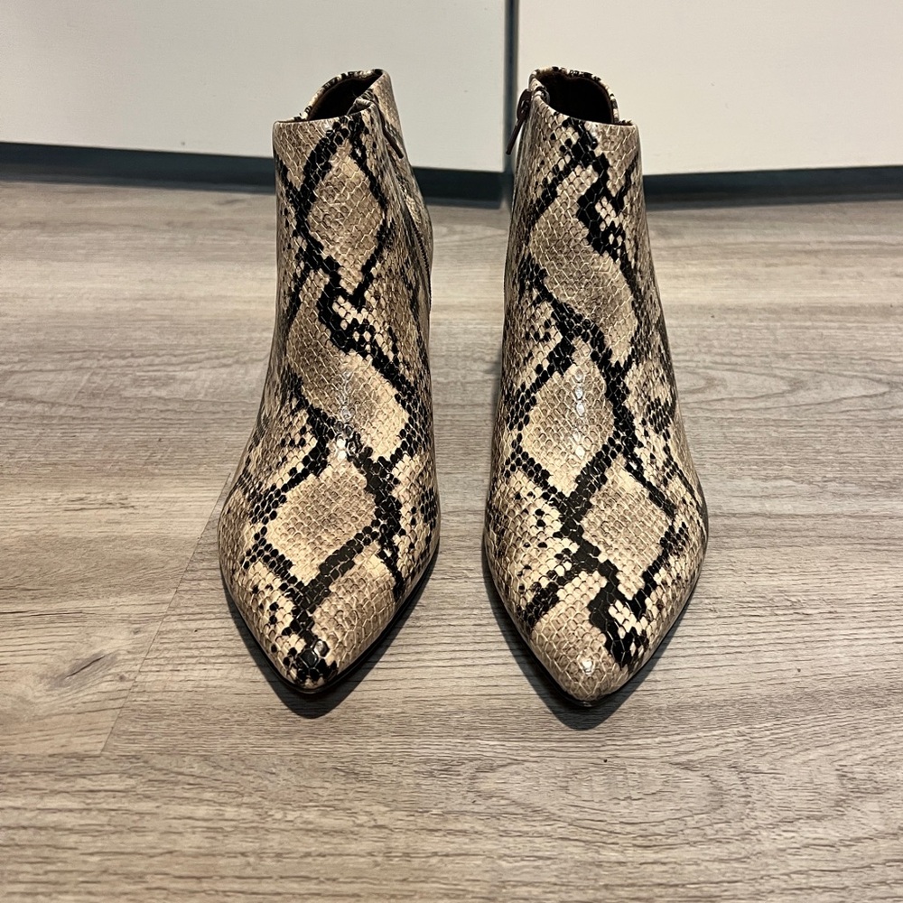 Clarks Beige, Cream and Black Snakeskin Ankle Boots